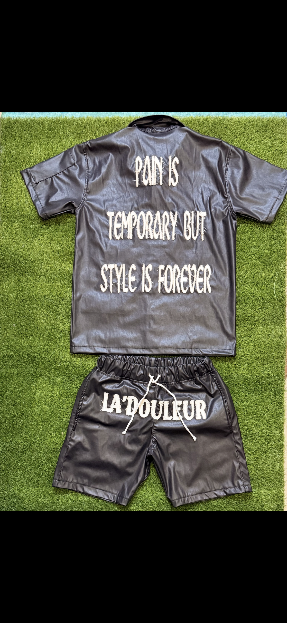 2 PIECE FAUX LEATHER SET (BLACK)
