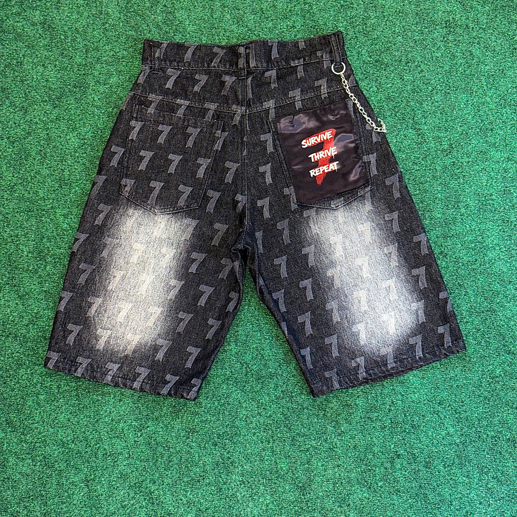 La'Douleur7 "Survive, Thrive, Repeat" Denim Jorts