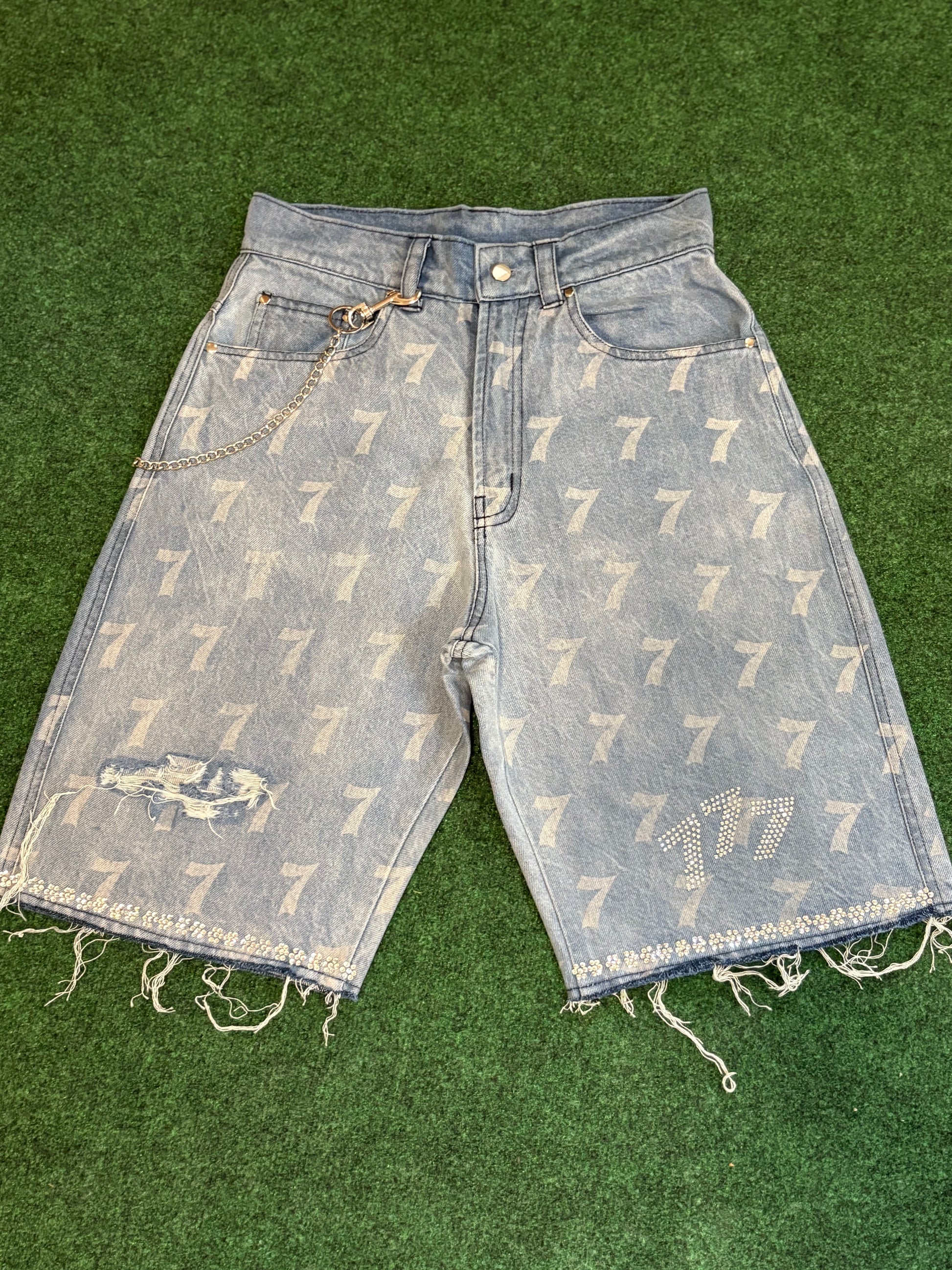 Signature La'Douleur7 " Crystal Chaos" Denim Jorts