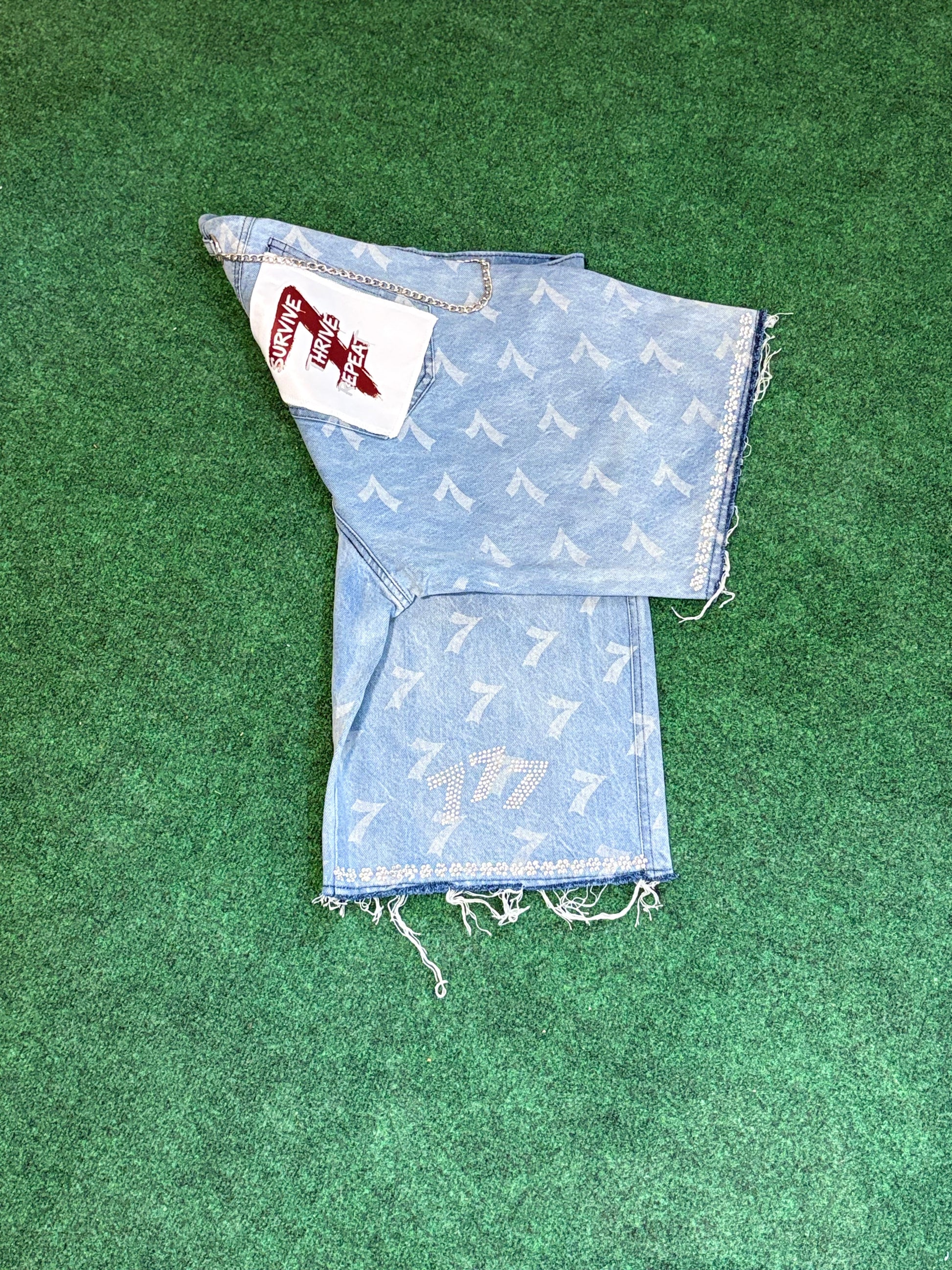 Signature La'Douleur7 " Crystal Chaos" Denim Jorts