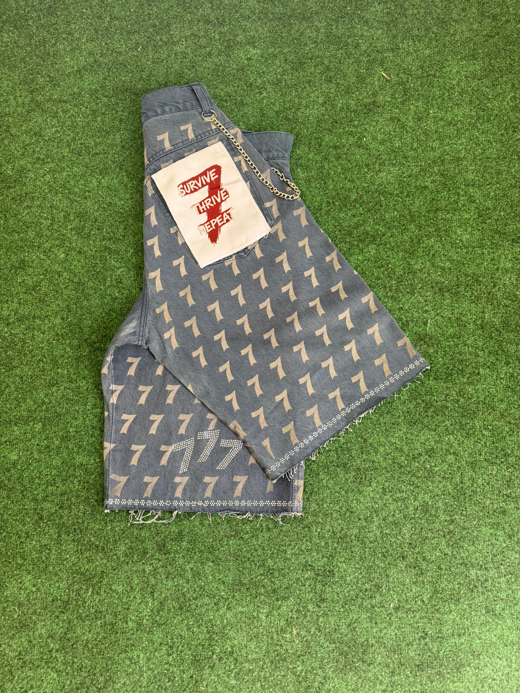 Signature La'Douleur7 " Crystal Chaos" Denim Jorts