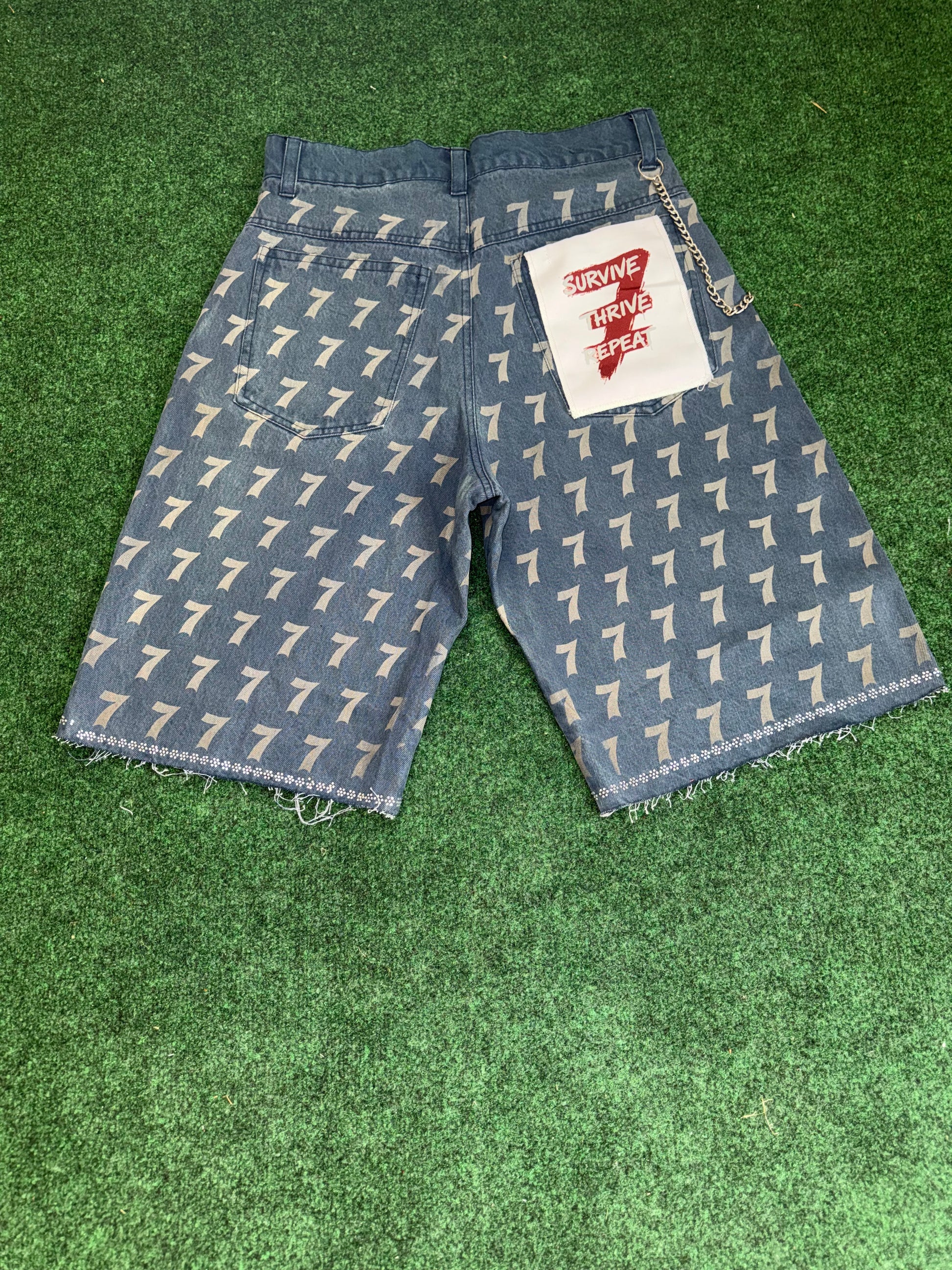 Signature La'Douleur7 " Crystal Chaos" Denim Jorts