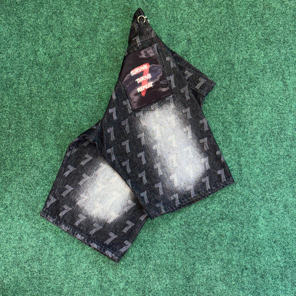 La'Douleur7 "Survive, Thrive, Repeat" Denim Jorts